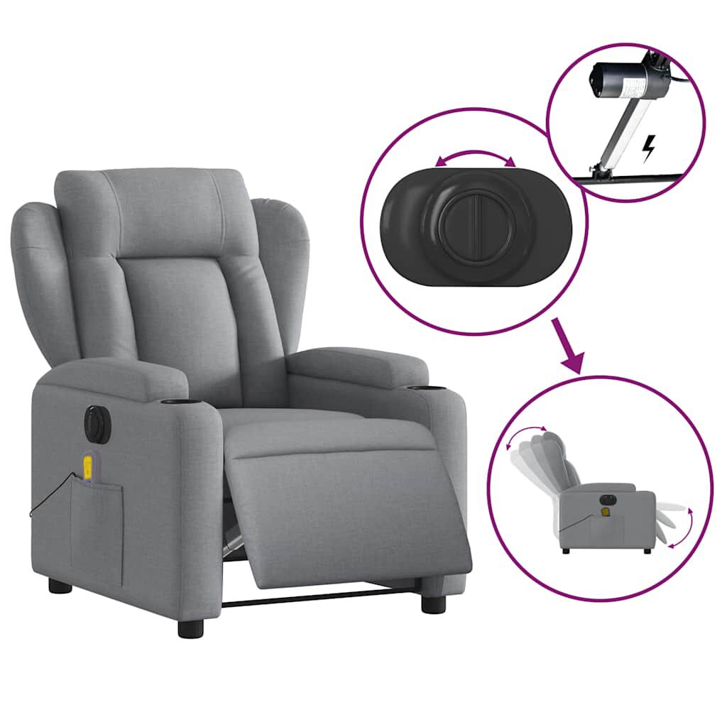 vidaXL Electric Massage Recliner Chair Light Grey Fabric