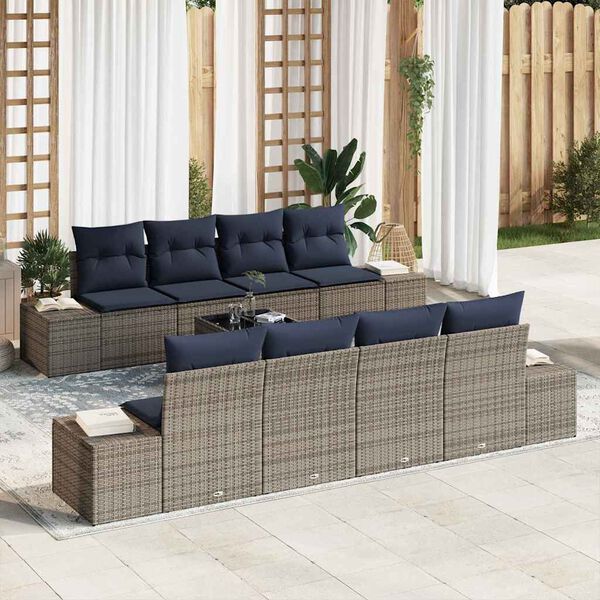 vidaXL Garden Sofa Set 9 pcs Grey Poly rattan