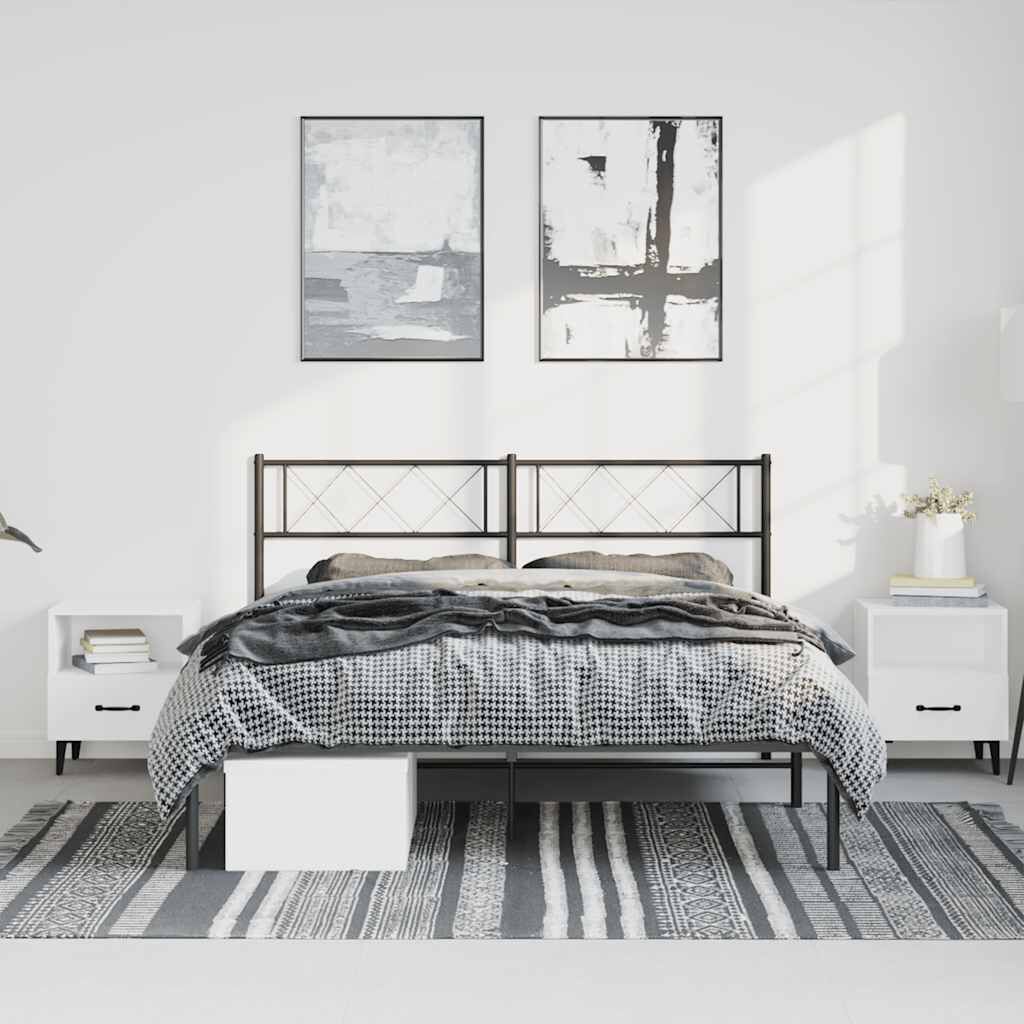vidaXL Metal Bed Frame without Mattress with Headboard Black 135x190cm