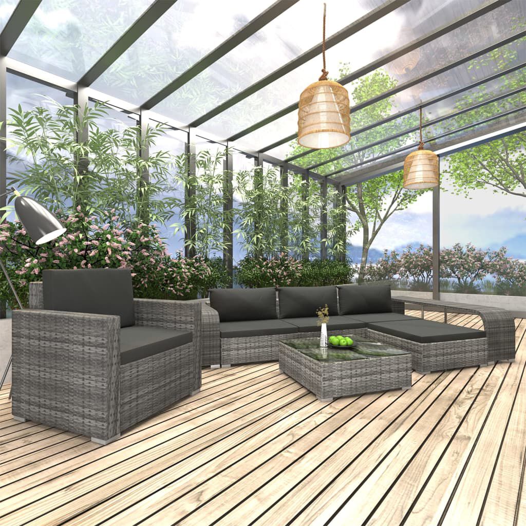 vidaXL 8 Piece Garden Lounge Set with Cushions Poly Rattan Grey