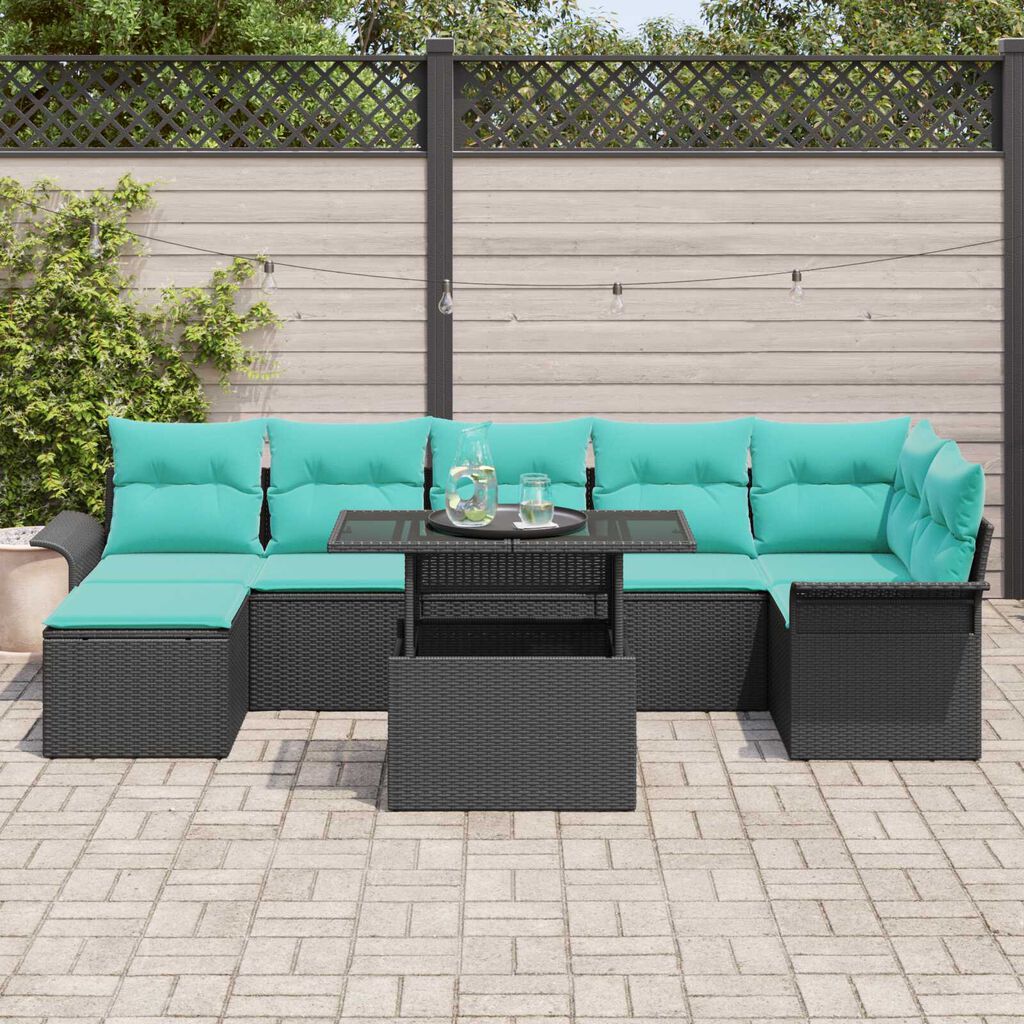 vidaXL 8 Piece Garden Sofa Set with Cushions Black Poly Rattan