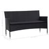 vidaXL 3-Seater Garden Sofa with Cushions Black Poly Rattan