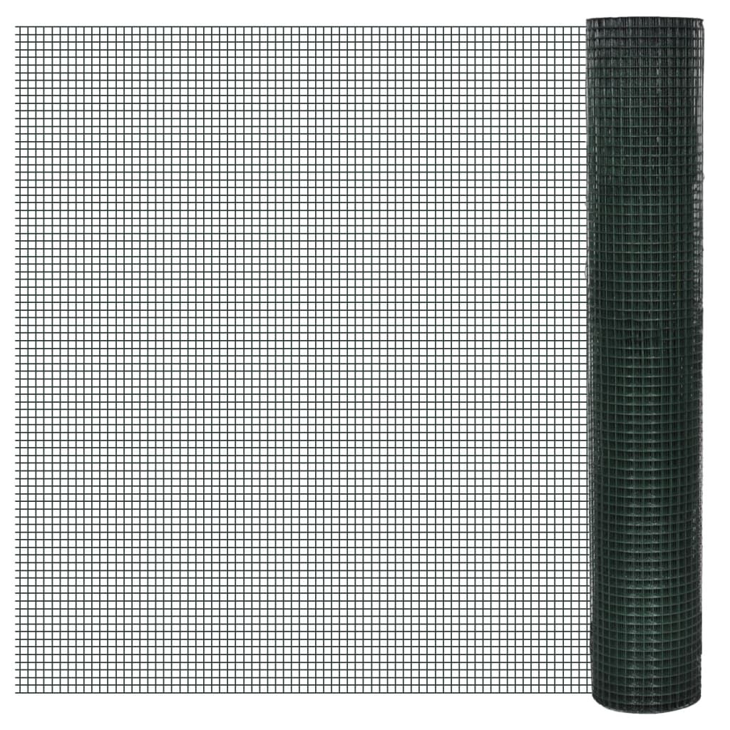 vidaXL Chicken Wire Fence Galvanised with PVC Coating 25x1 m Green