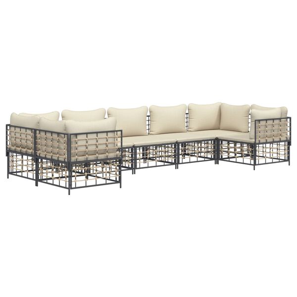 vidaXL 7 Piece Garden Lounge Set with Cushions Anthracite Poly Rattan