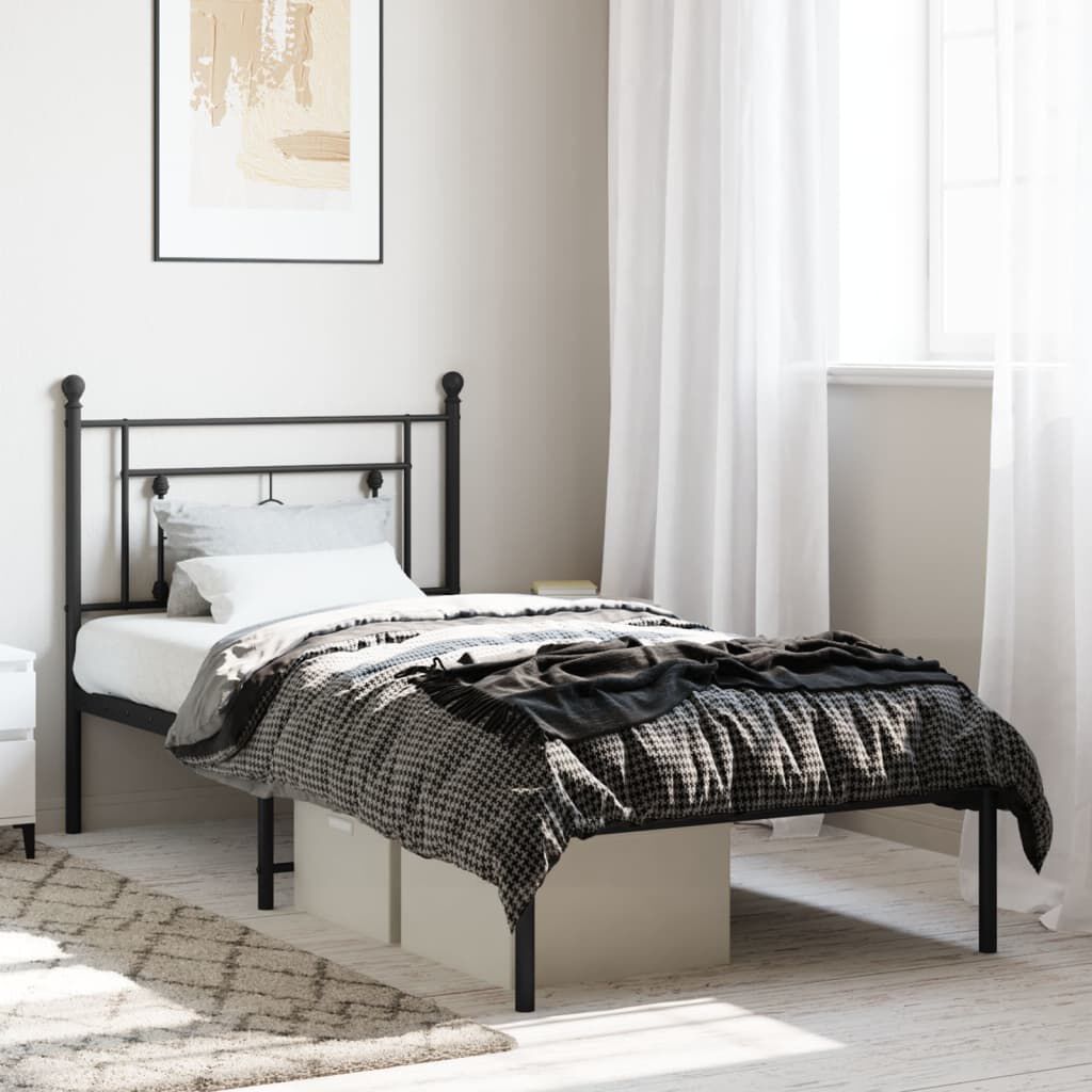 vidaXL Metal Bed Frame without Mattress with Headboard Black 100x200cm