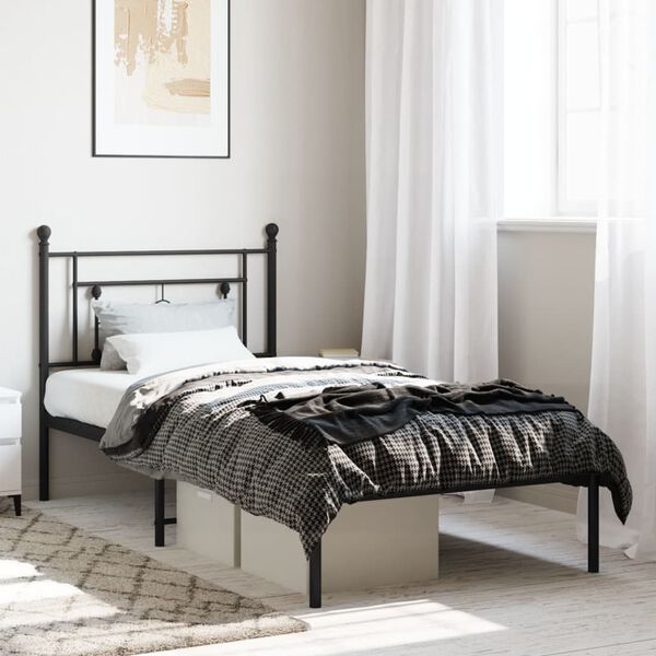 vidaXL Metal Bed Frame without Mattress with Headboard Black 100x200cm