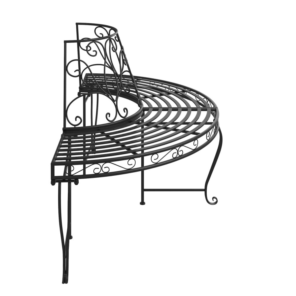 vidaXL Half Round Tree Bench Ø160 cm Black Steel