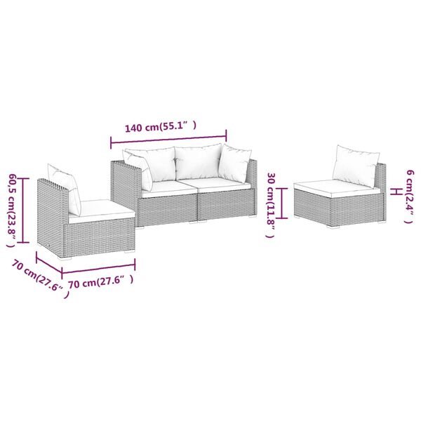 vidaXL 4 Piece Garden Lounge Set with Cushions Poly Rattan Brown