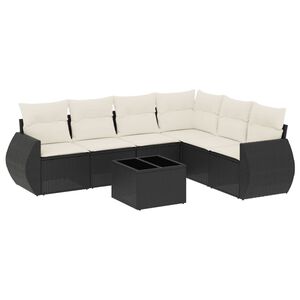 vidaXL 7 Piece Garden Sofa Set with Cushions Black Poly Rattan