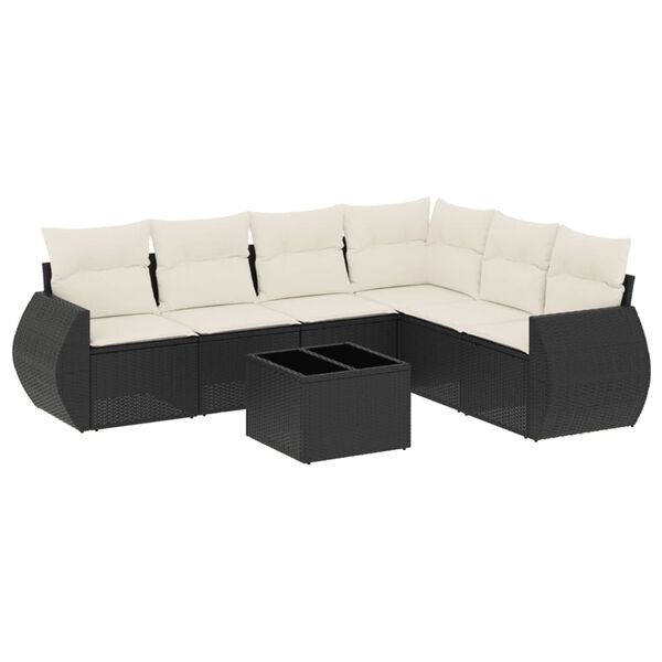 vidaXL 7 Piece Garden Sofa Set with Cushions Black Poly Rattan