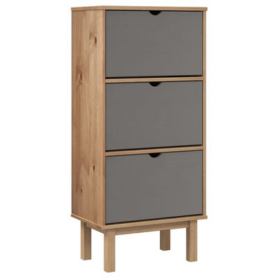 vidaXL Shoe Cabinet OTTA with 3 Drawers Brown&Grey Solid Wood Pine