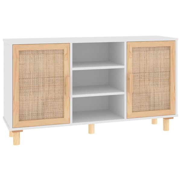 vidaXL Sideboard White 105x30x60 cm Solid Wood Pine and Natural Rattan
