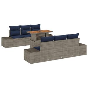 vidaXL Garden Dining Set with Cushion 7 pcs Grey and Navy