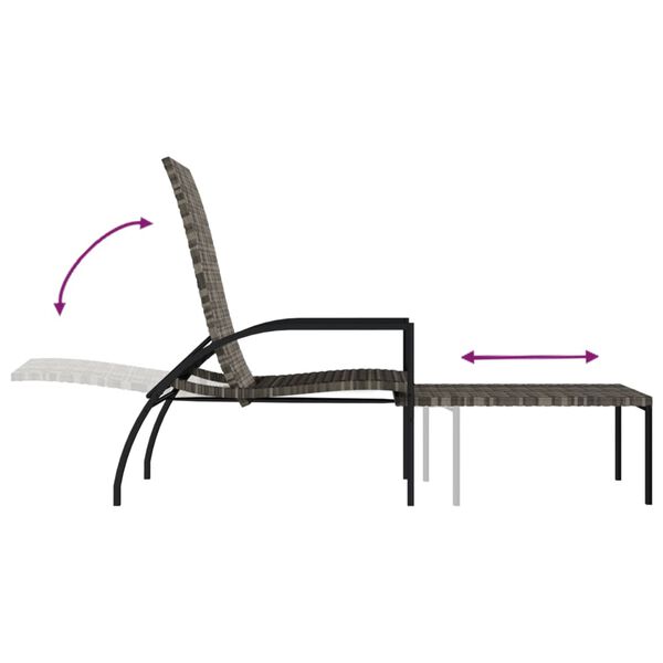 vidaXL Sun Lounger with Footrest PE Rattan Grey