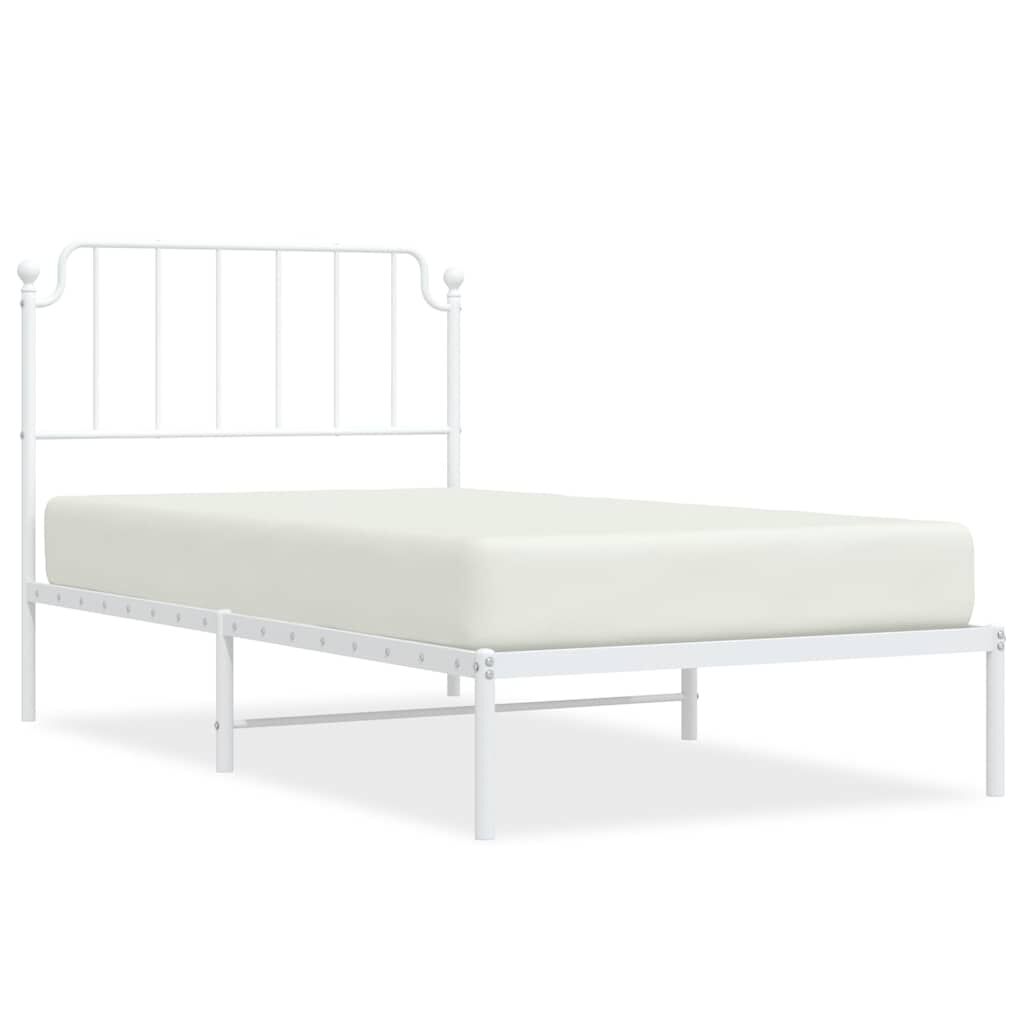 vidaXL Metal Bed Frame without Mattress with Headboard White 100x190cm