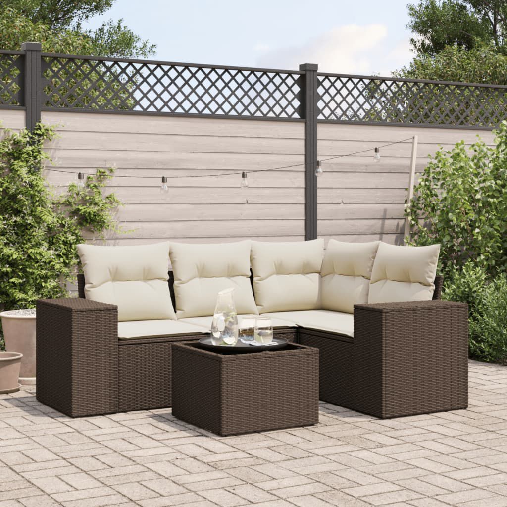 vidaXL 5 Piece Garden Sofa Set with Cushions Brown Poly Rattan