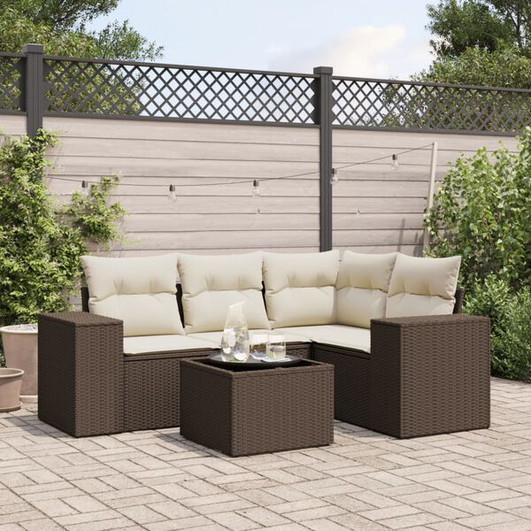 vidaXL 5 Piece Garden Sofa Set with Cushions Brown Poly Rattan
