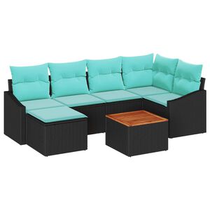 vidaXL Garden Sofa Set with Cushion 7 pcs Black Poly rattan