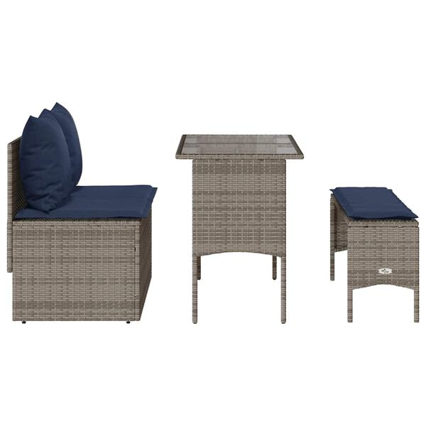vidaXL 3 Piece Garden Dining Set with Cushions Grey Poly Rattan