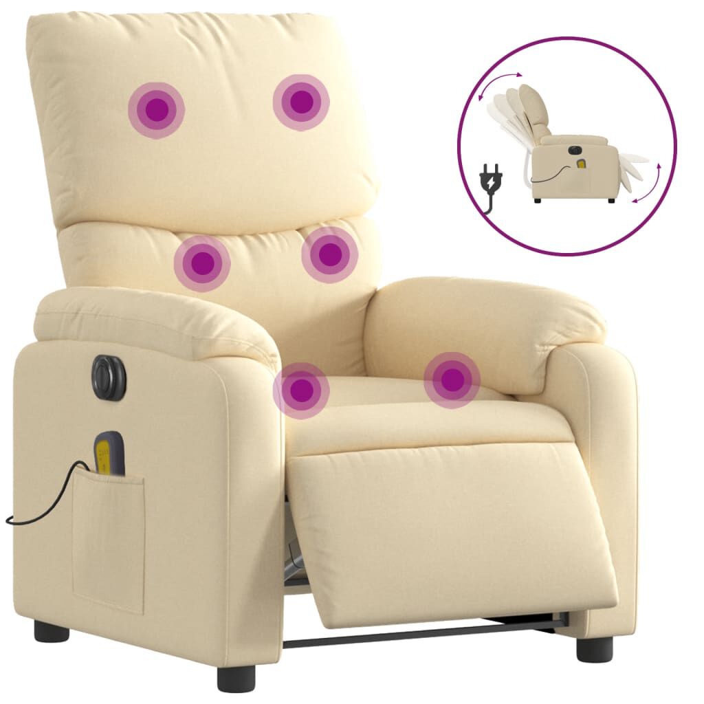 vidaXL Electric Massage Recliner Chair Cream Fabric