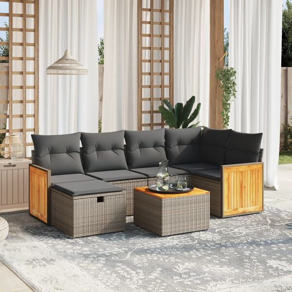 vidaXL 6 Piece Garden Sofa Set with Cushions Grey Poly Rattan