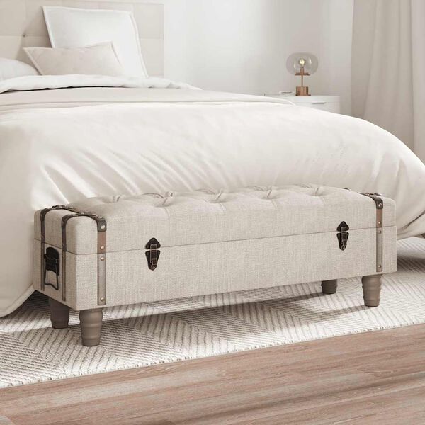 vidaXL Storage Bench 111 cm Cream Solid Wood Fir&Fabric