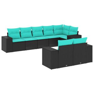 vidaXL 8 Piece Garden Sofa Set with Cushions Black Poly Rattan
