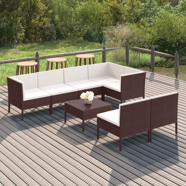 vidaXL 8 Piece Garden Lounge Set with Cushions Poly Rattan Brown