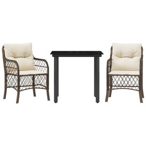 vidaXL 3 Piece Bistro Set with Cushions Brown Poly Rattan