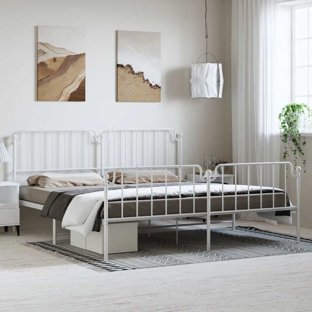vidaXL Metal Bed Frame without Mattress with Footboard White 183x213cm