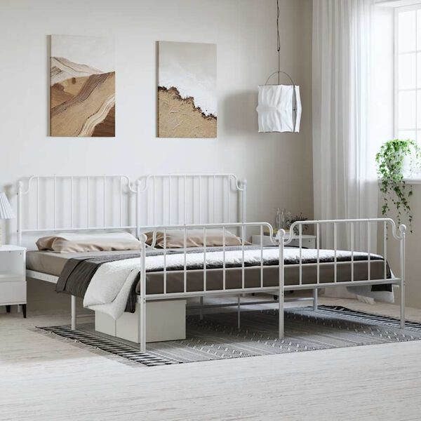 vidaXL Metal Bed Frame without Mattress with Footboard White 183x213cm