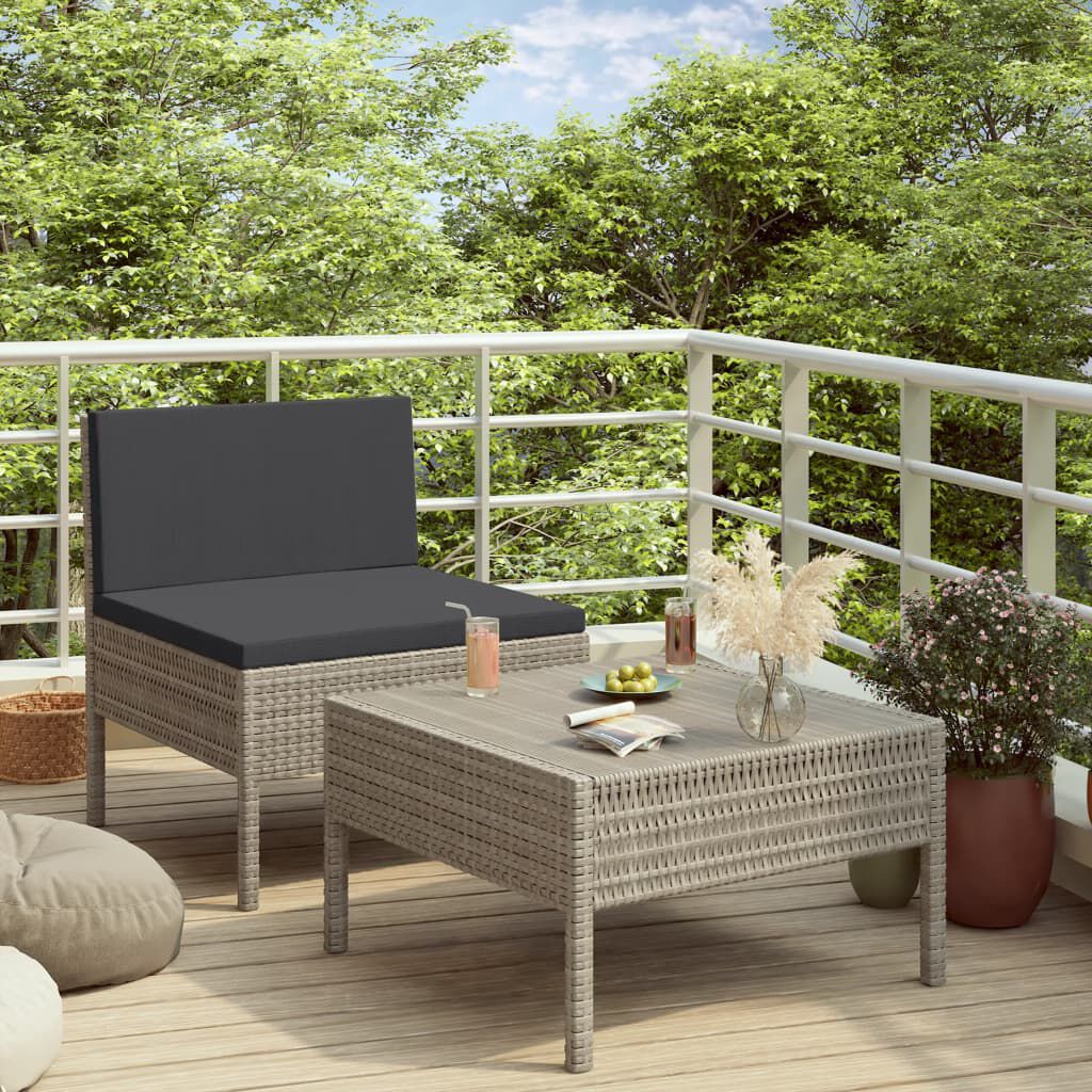 vidaXL 2 Piece Garden Lounge Set with Cushions Poly Rattan Grey
