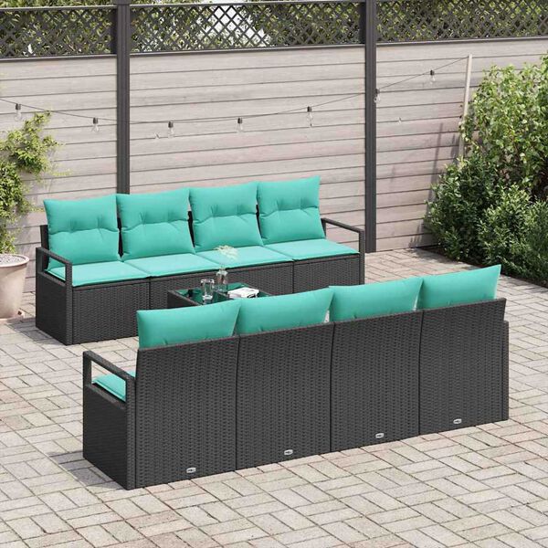 vidaXL Garden Sofa Set 7 pcs Black and Light blue 55 x 55 x 37 cm