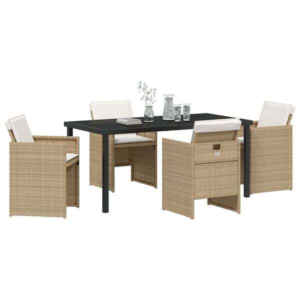 vidaXL Garden Dining Set with Cushion 5 pcs Beige Poly Rattan