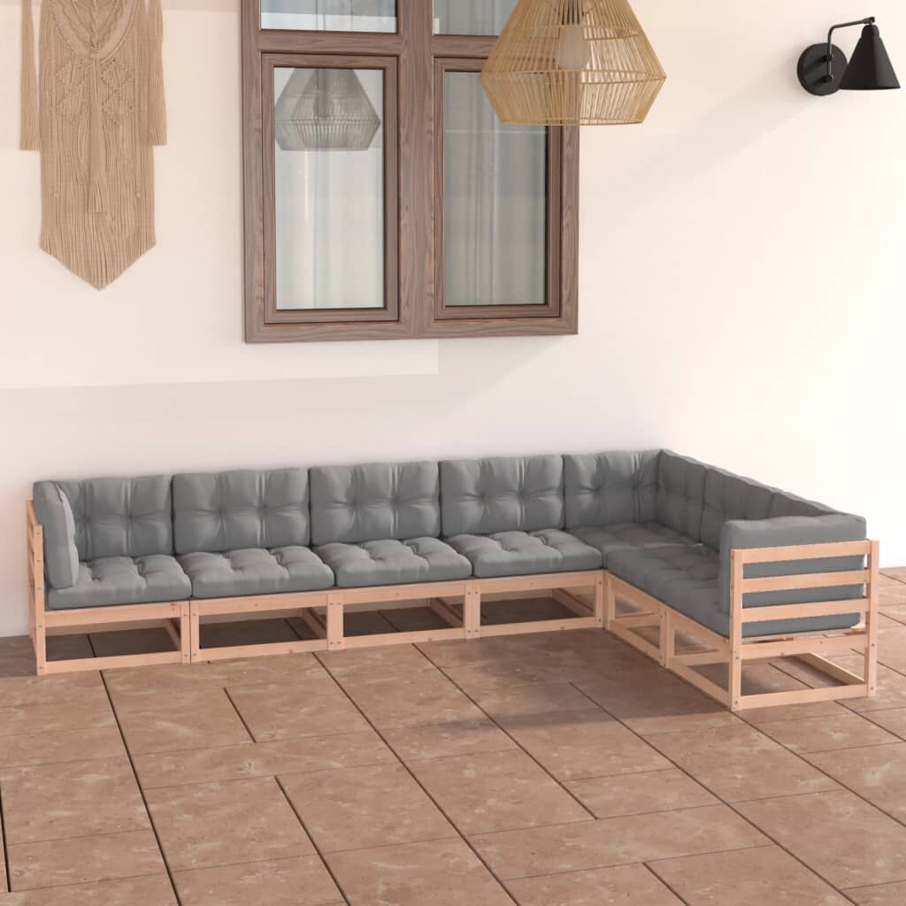 vidaXL 7 Piece Garden Lounge Set with Cushions Solid Pinewood