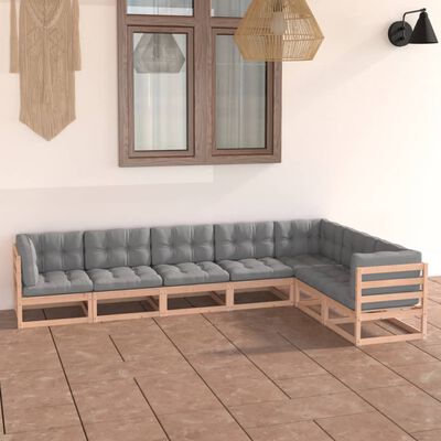 vidaXL 7 Piece Garden Lounge Set with Cushions Solid Pinewood