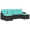 vidaXL Sofa Set with Cushion 6 pcs Black and Turquoise Poly Rattan