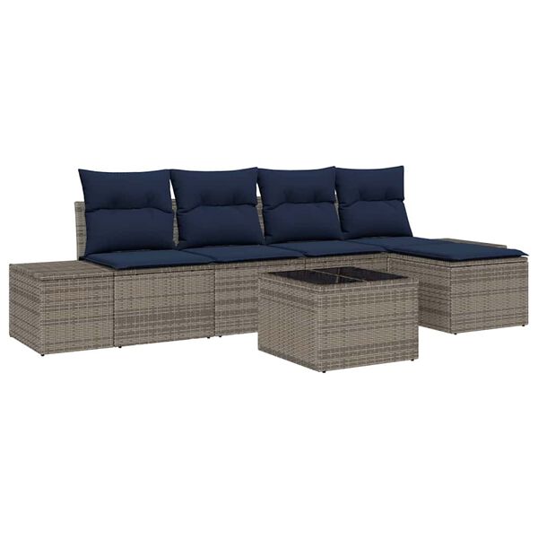 vidaXL Sofa Set with Cushion 6 pcs Grey Poly Rattan