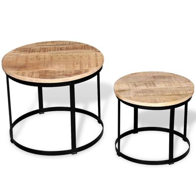 vidaXL Two Piece Coffee Table Set Rough Mango Wood Round 40 cm/50 cm