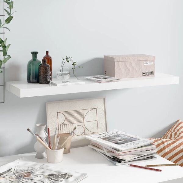 vidaXL Floating Wall Shelf High Gloss White 90x23.5x3.8 cm MDF
