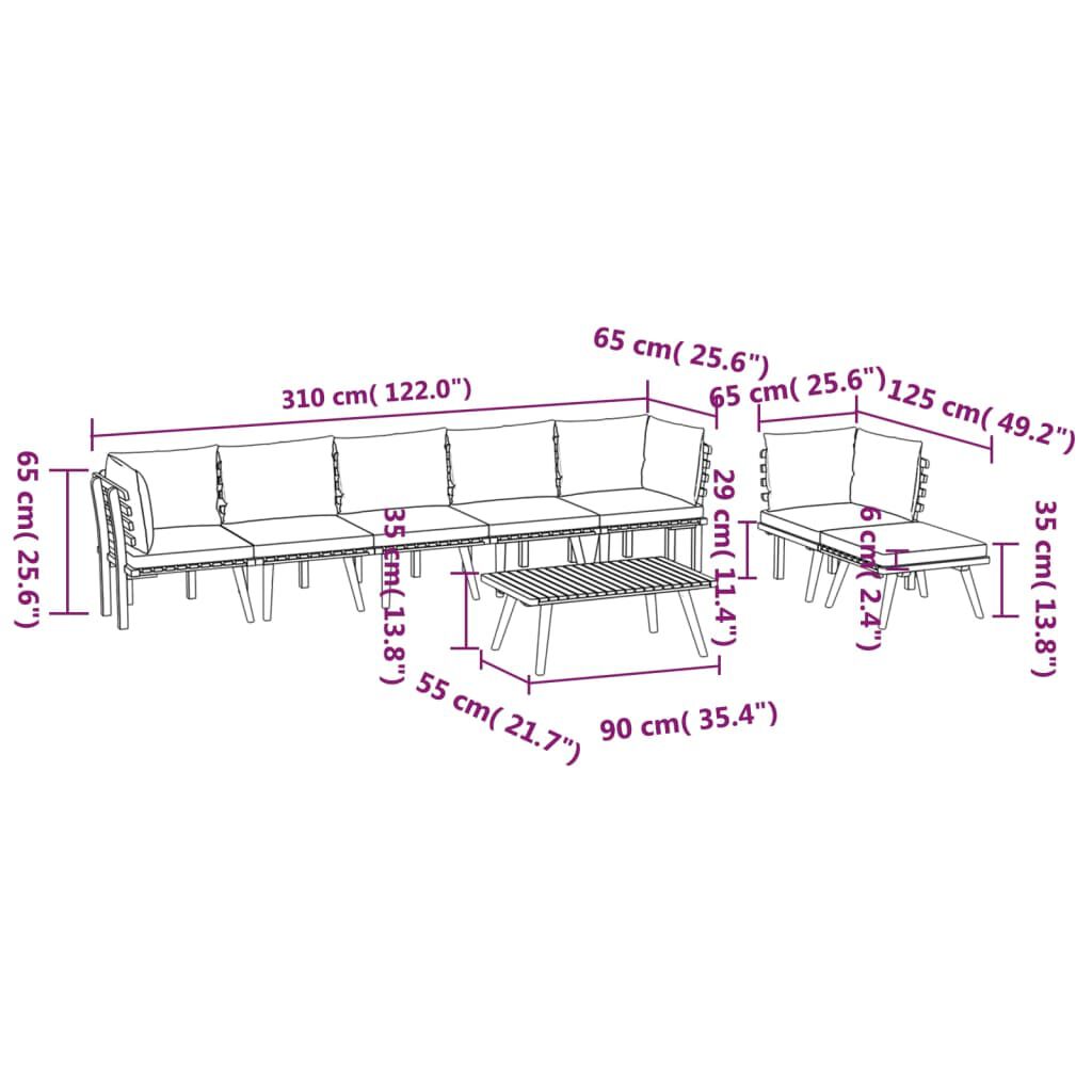 vidaXL 8 Piece Garden Lounge Set with Cushions Solid Wood Acacia