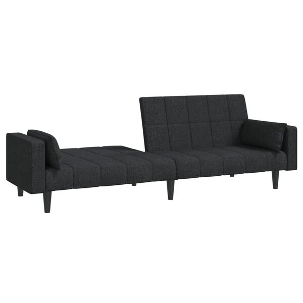 vidaXL 2-Seater Sofa Bed with Two Pillows Black Fabric