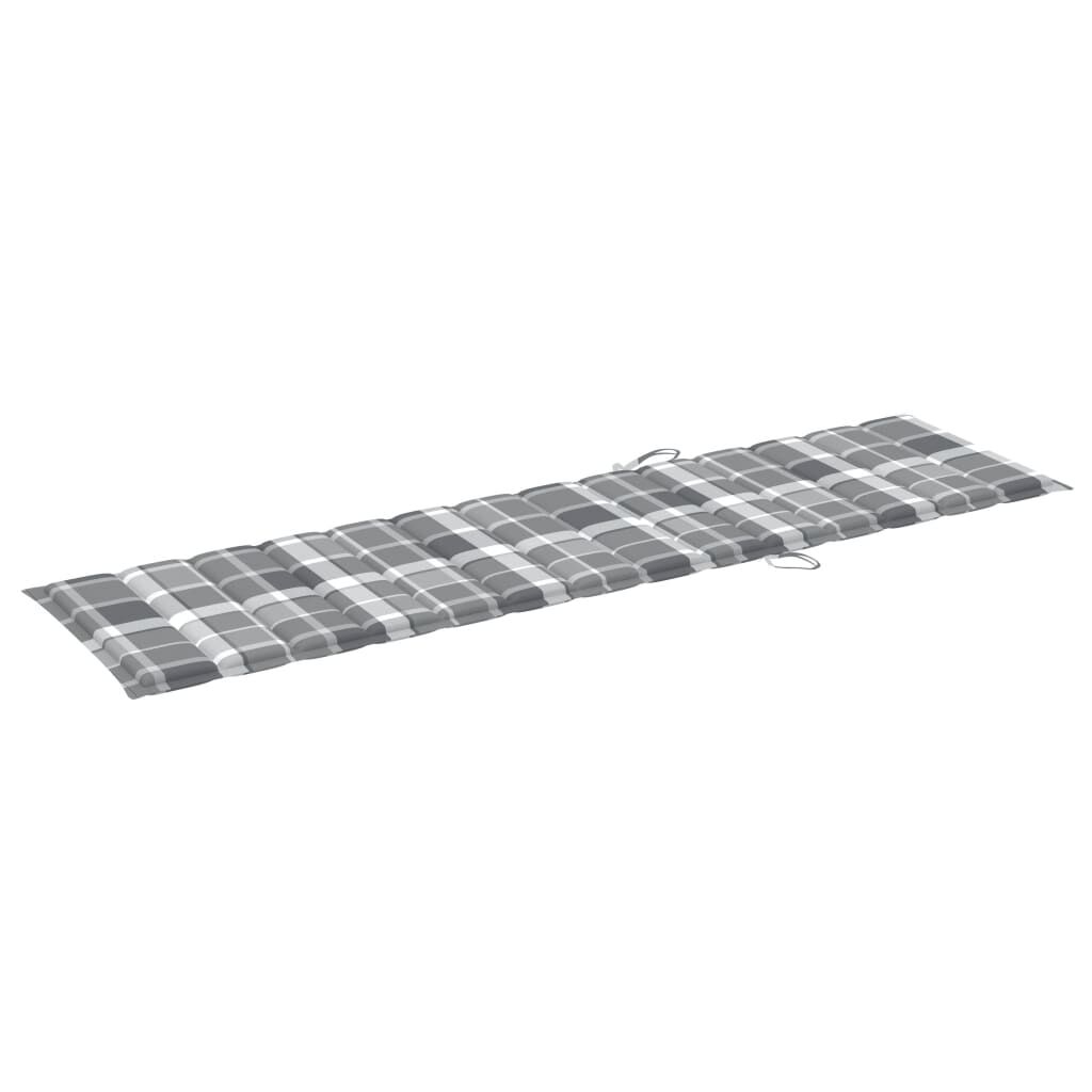 vidaXL Sun Lounger with Grey Check Pattern Cushion Solid Teak Wood