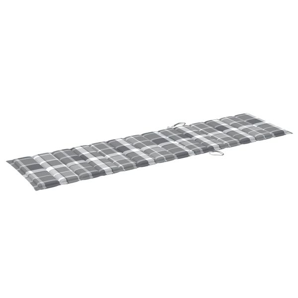 vidaXL Sun Lounger with Grey Check Pattern Cushion Solid Teak Wood