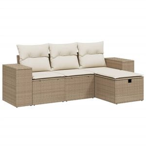 vidaXL 4 Piece Garden Sofa Set with Cushions Beige Poly Rattan