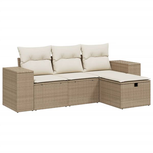 vidaXL 4 Piece Garden Sofa Set with Cushions Beige Poly Rattan