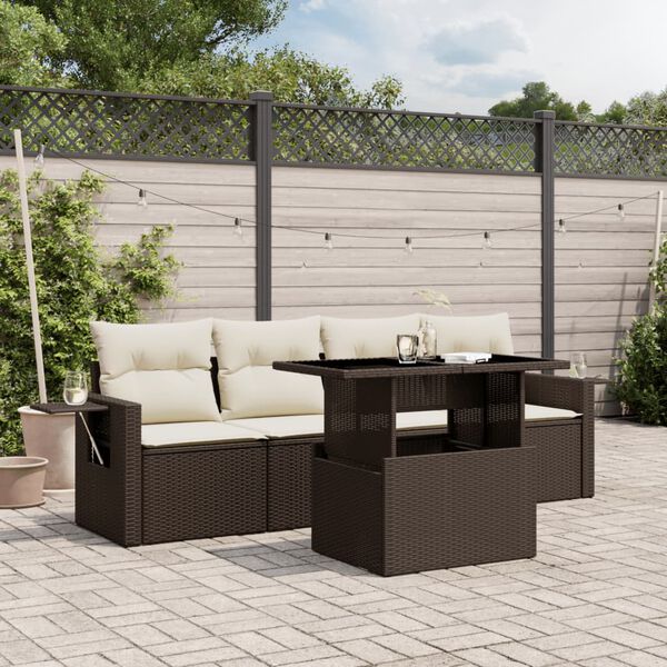 vidaXL 5 Piece Garden Sofa Set with Cushions Brown Poly Rattan