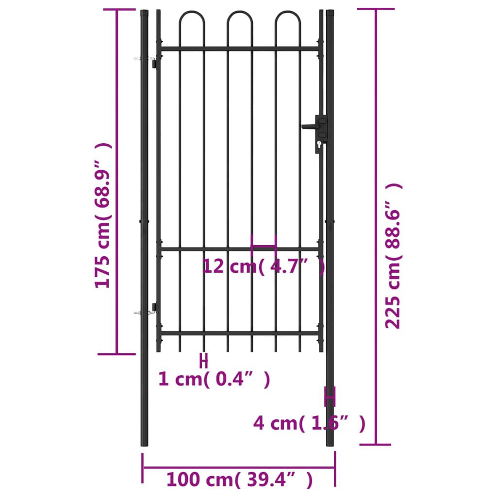 vidaXL Fence Gate Single Door with Arched Top Steel 1x1.75 m Black