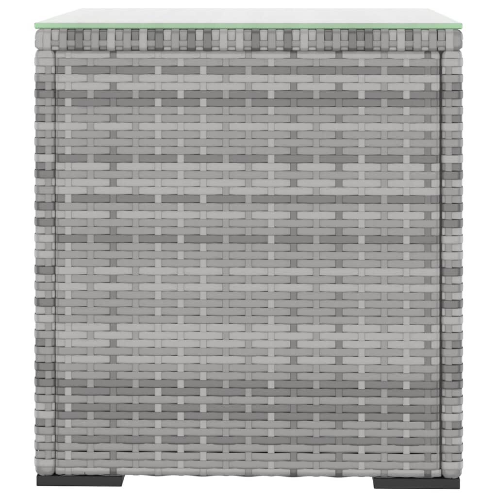 vidaXL Side Table Grey 40x37x40.5 cm Poly Rattan and Tempered Glass