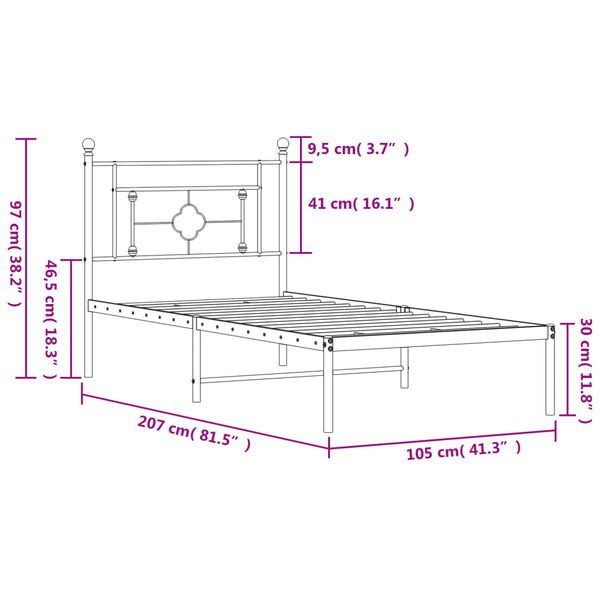 vidaXL Metal Bed Frame without Mattress with Headboard Black 100x200cm